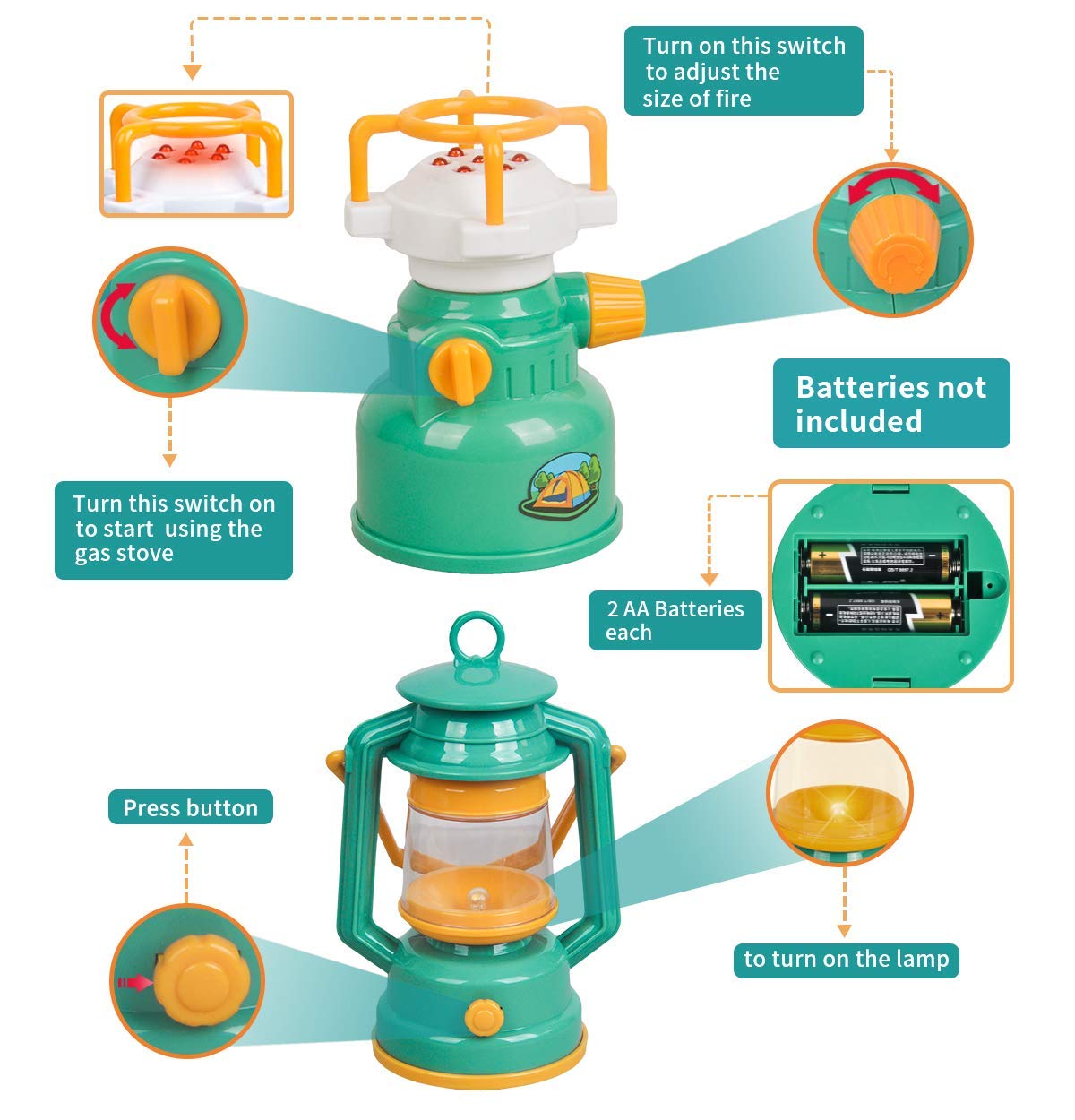 Kids Camping Set with Pop Up Tent - Little Explorers Playhouse Toddler Toys for Boys with Camp Gear for Children Indoor Outdoor