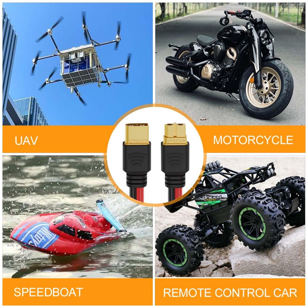 GRZWAYS 2 Pairs XT60 Plug Female and Male Connector with 12AWG Wire for RC Lipo Battery Cable Drone Car Boat