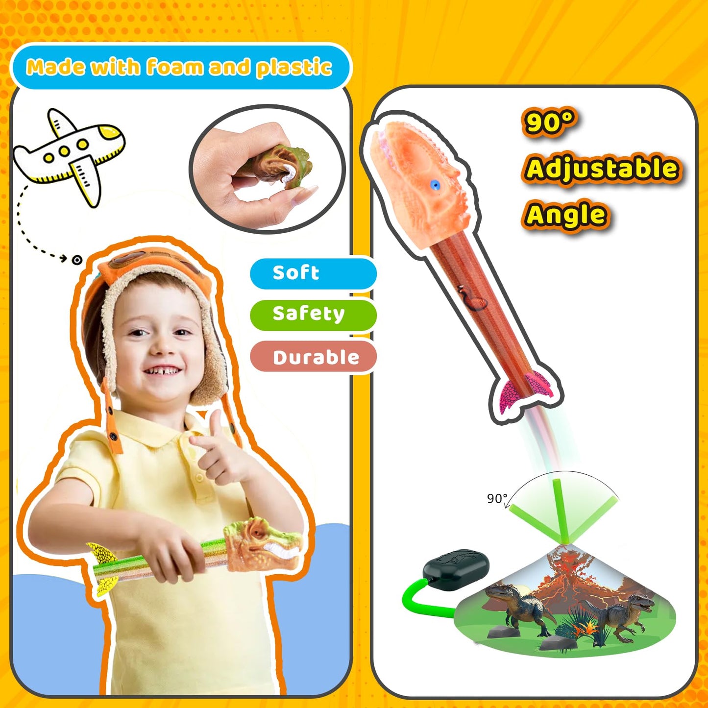 Otoseth Dinosaur Toys Rocket Launcher For Kids, 4 Rockets With Launcher Pad, Launch Up To 100 Ft, Dinosaur Toys For Kids, Outdoo