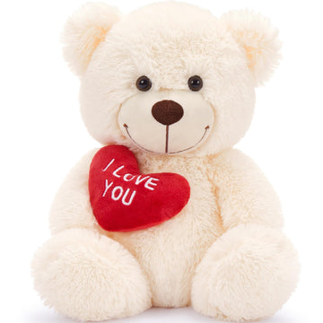 Beniny 12'' Teddy Bear With Heart, Cute Cream Teddy Bear Stuffed Animals For Valentines Day Soft Bear Plushie Toy Stuffed Bear P