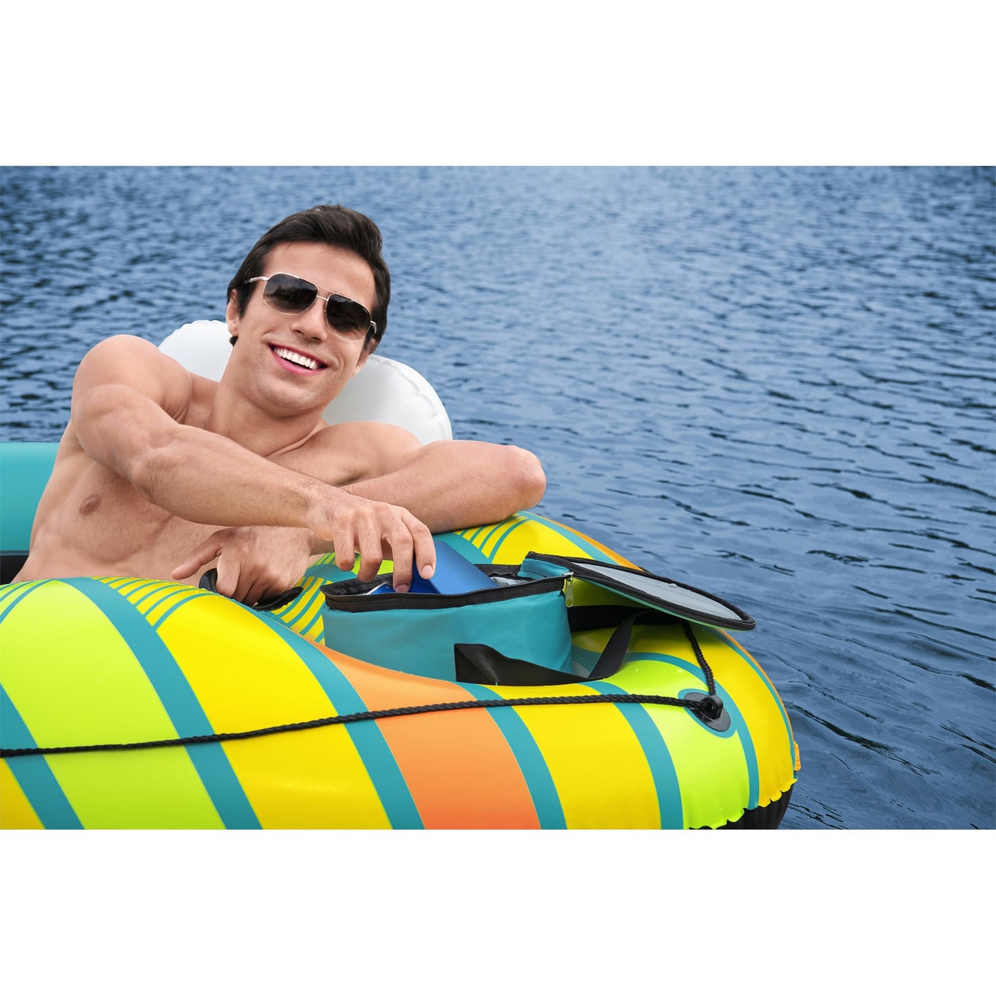 Hydro-Force 66.5 X 54 Inflatable Tube Swim Ring With Built-In Cooler & Cup Holder