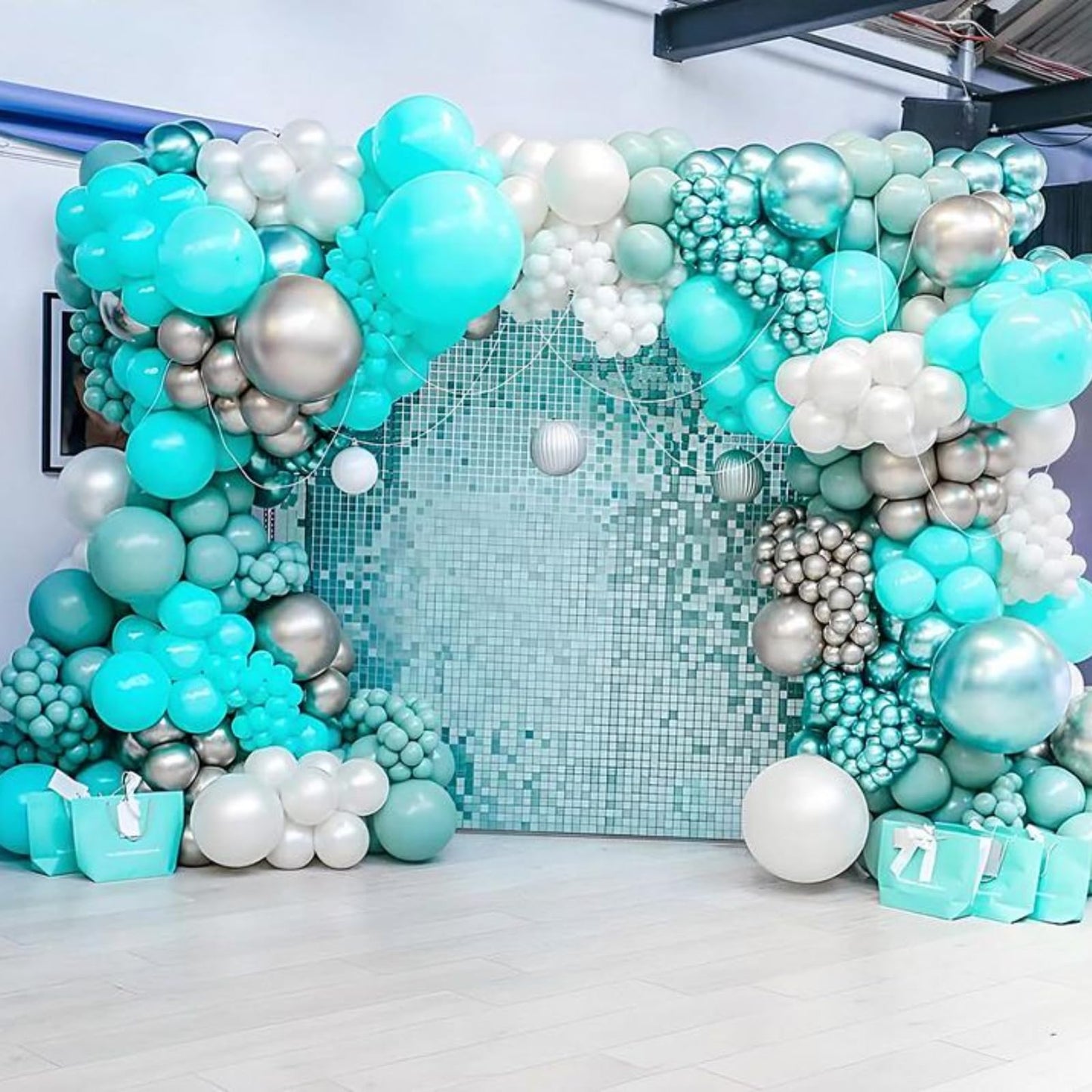 Teal And Silver Balloons, 60Pcs 12 Inch Turquoise White Teal Blue Balloon Set With Chrome Metallic Silver Confetti Balloons For Birthday Baby Shower Wedding Bridal Shower Anniversary Party Decorations