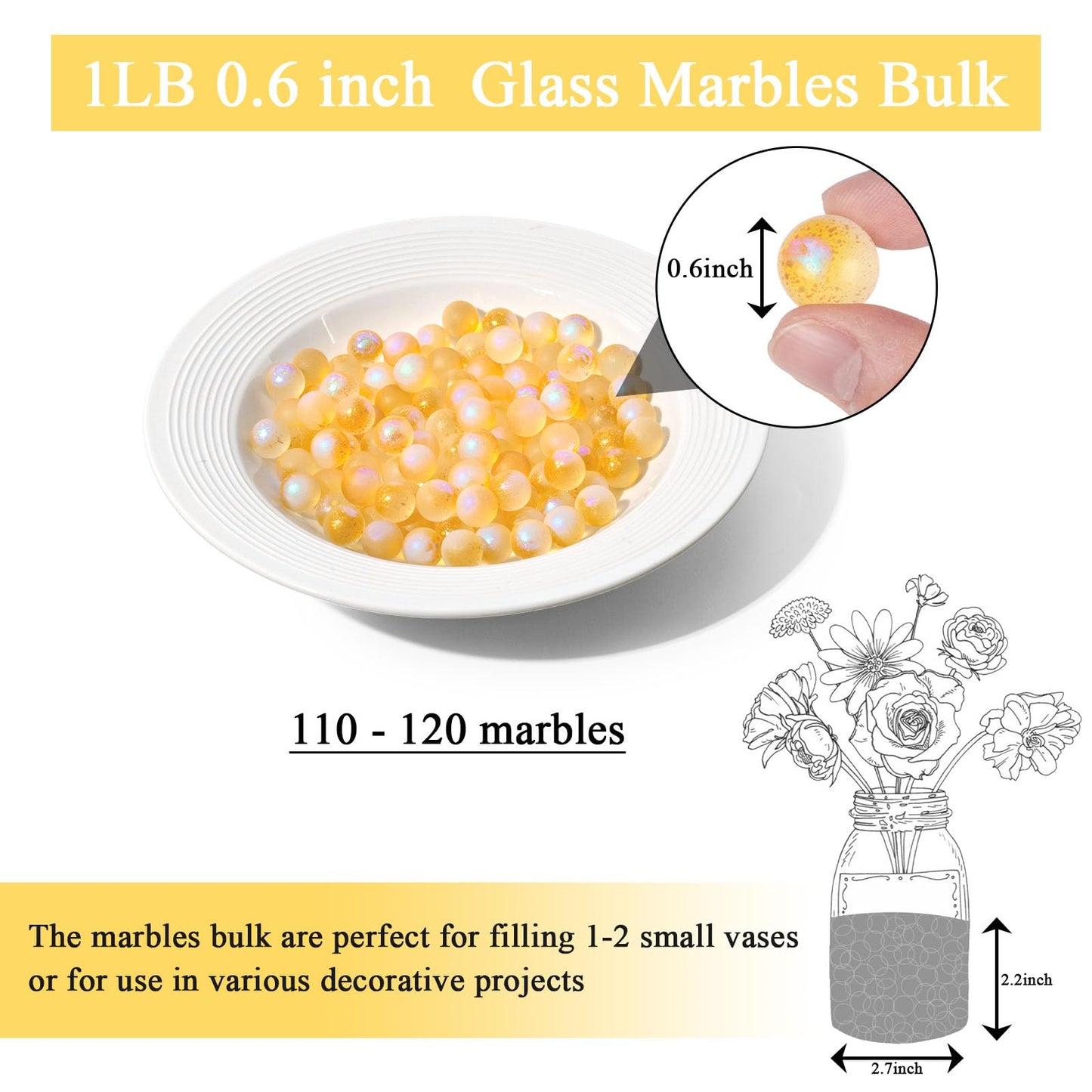 Poplay 120Pcs Glass Marbles Bulk, For Kids Marble Run Games, Vase Fillers, Yellow