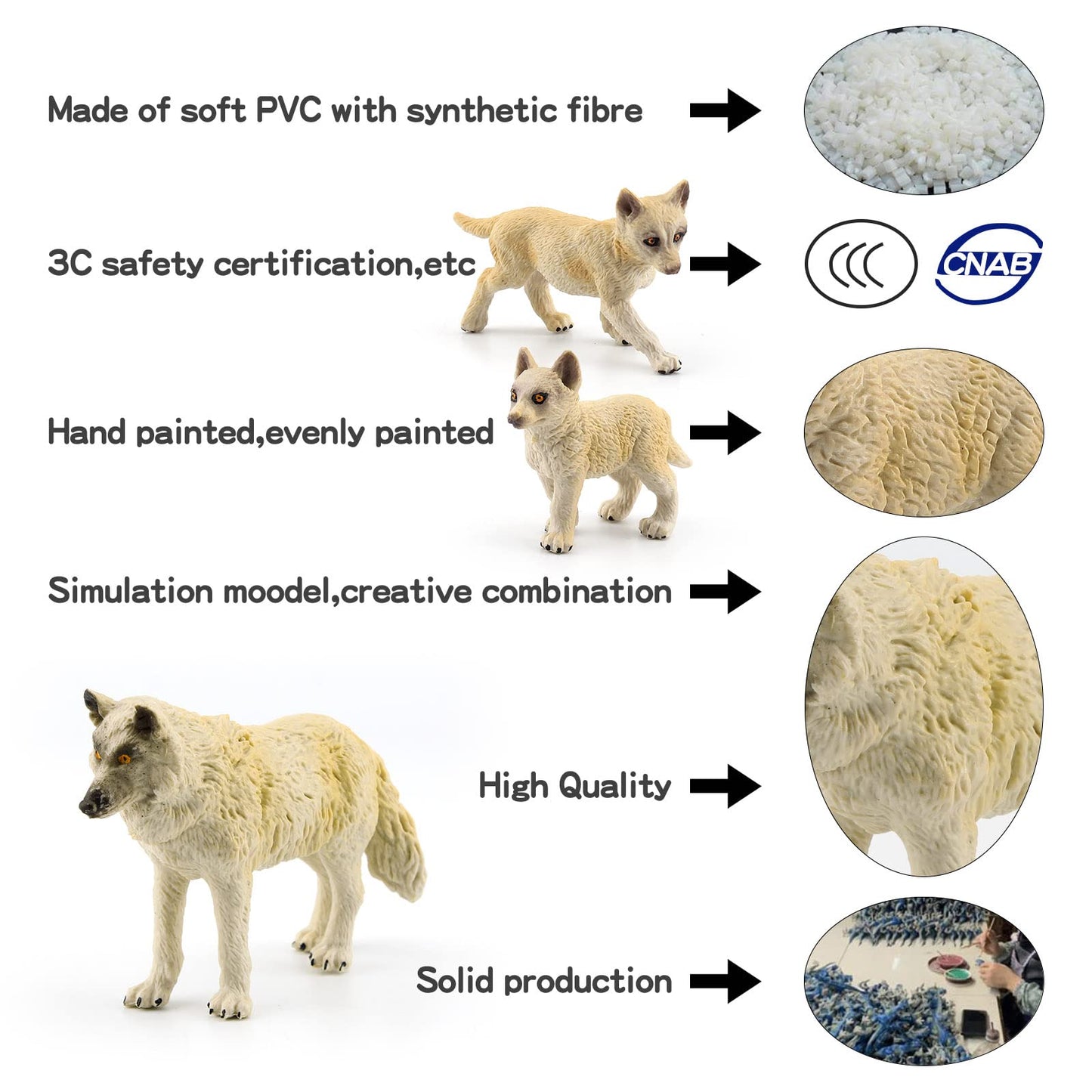 Atralo Service Wild Life Jungle Animal Figure Playsets 3 Pcs White Wolf Action Figures Model Toys For Kids Boys Girls