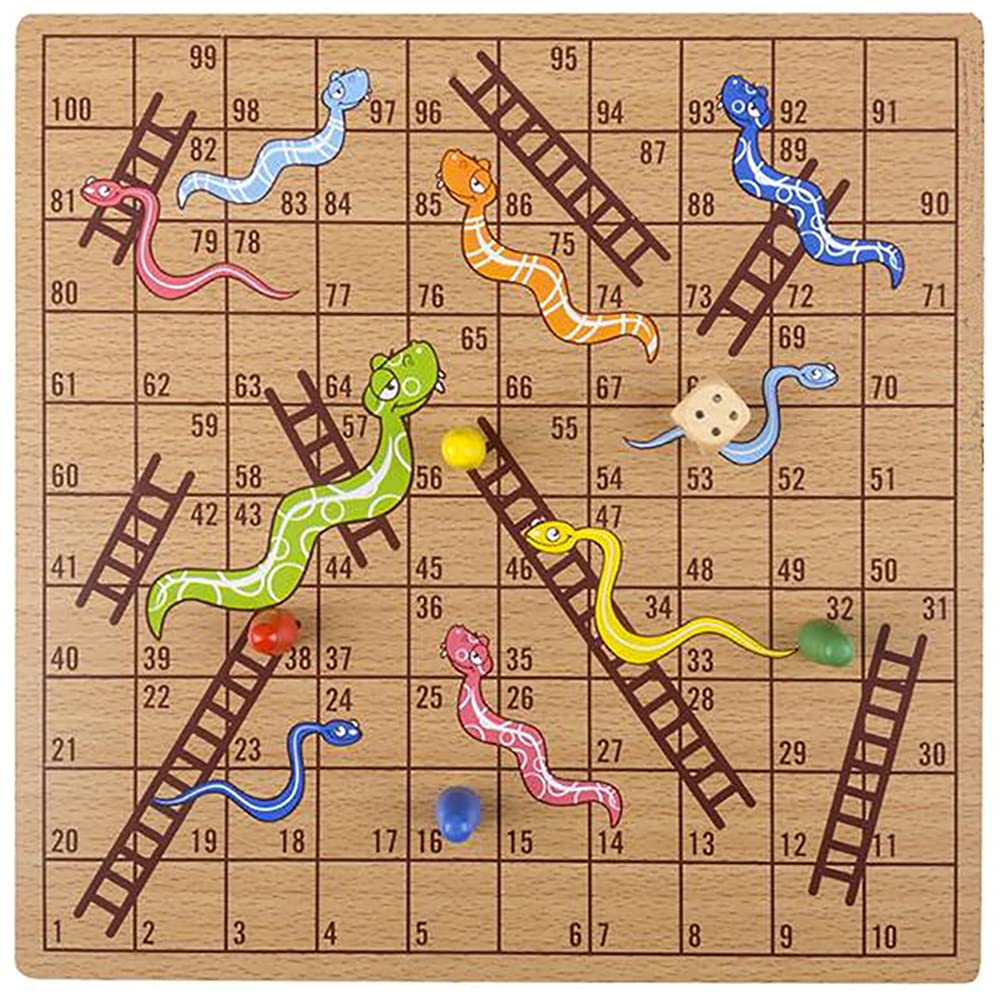 The Dreidel Company Classic Wooden Board Games, Great For Prizes, 10'' (10'' Wooden Snakes & Ladders)
