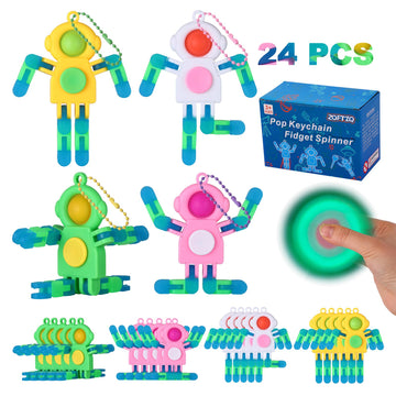 24Pcs Pop Fidget Spinners Bulk - Deformable Astronaut Fidget Spinner Keychain Robot Gyro Fidget Spinner For Kids Adults Glow In