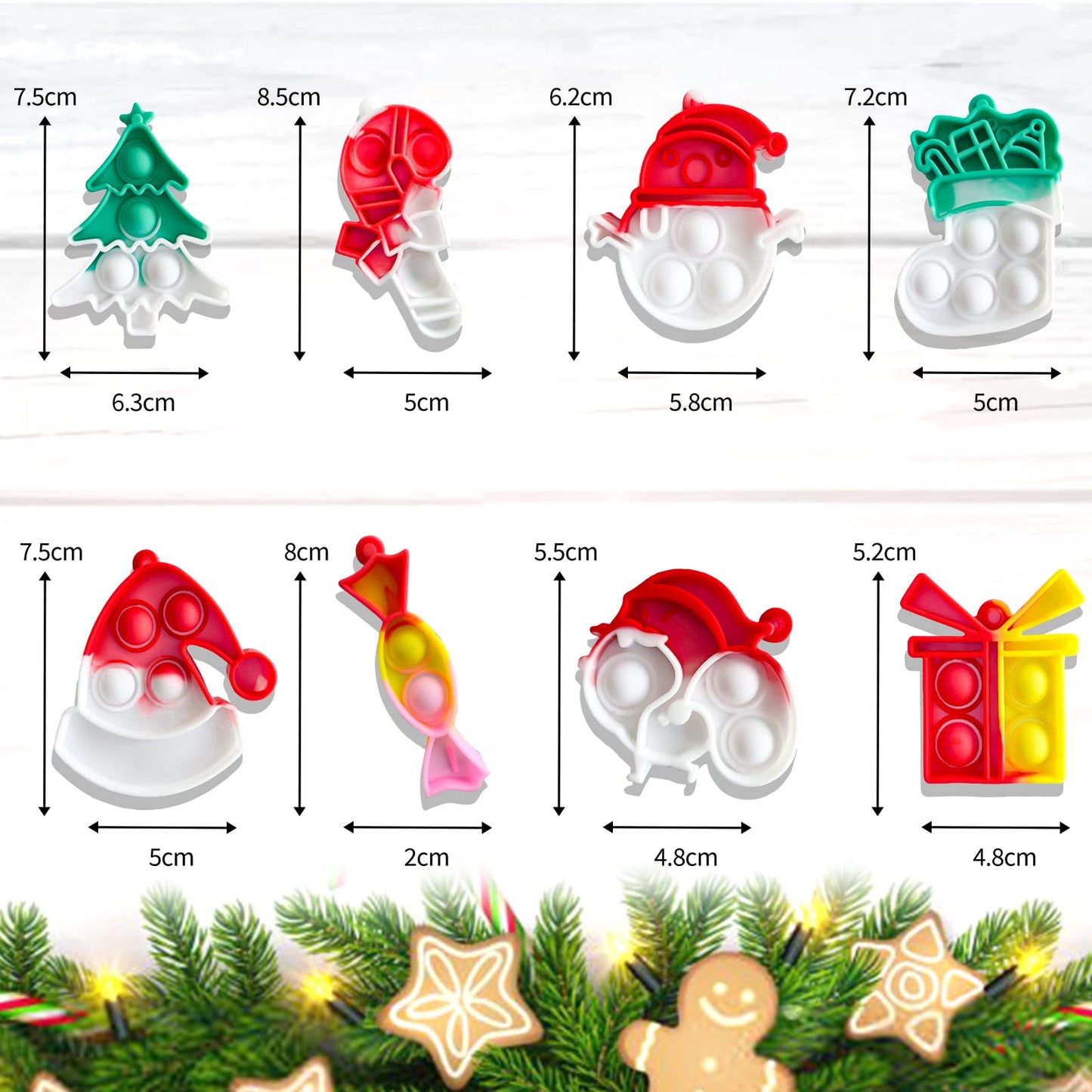 32Pcs Christmas Mini Pop Keychain Fidget Toys, Mini Pop Bubble Christmas Fidget Toy, Silicone Mini Pop Toys Bulk For Kids Anxiety Stress Reliever For Adults