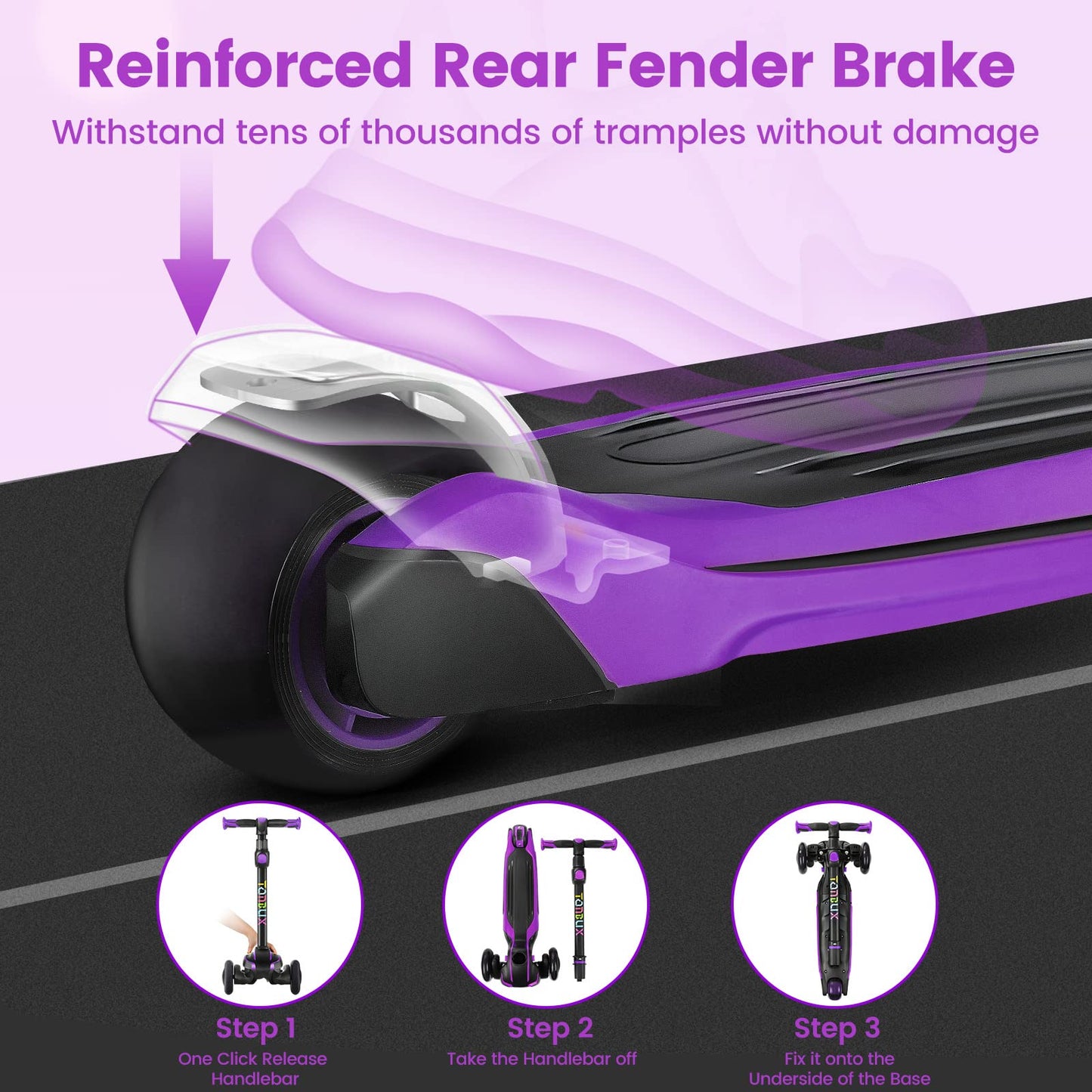 TONBUX Kids Scooter - Adjustable 4 Heights, Light Up Wheels, Shock Absorption, Purple, 5.9*25.6", Model D3