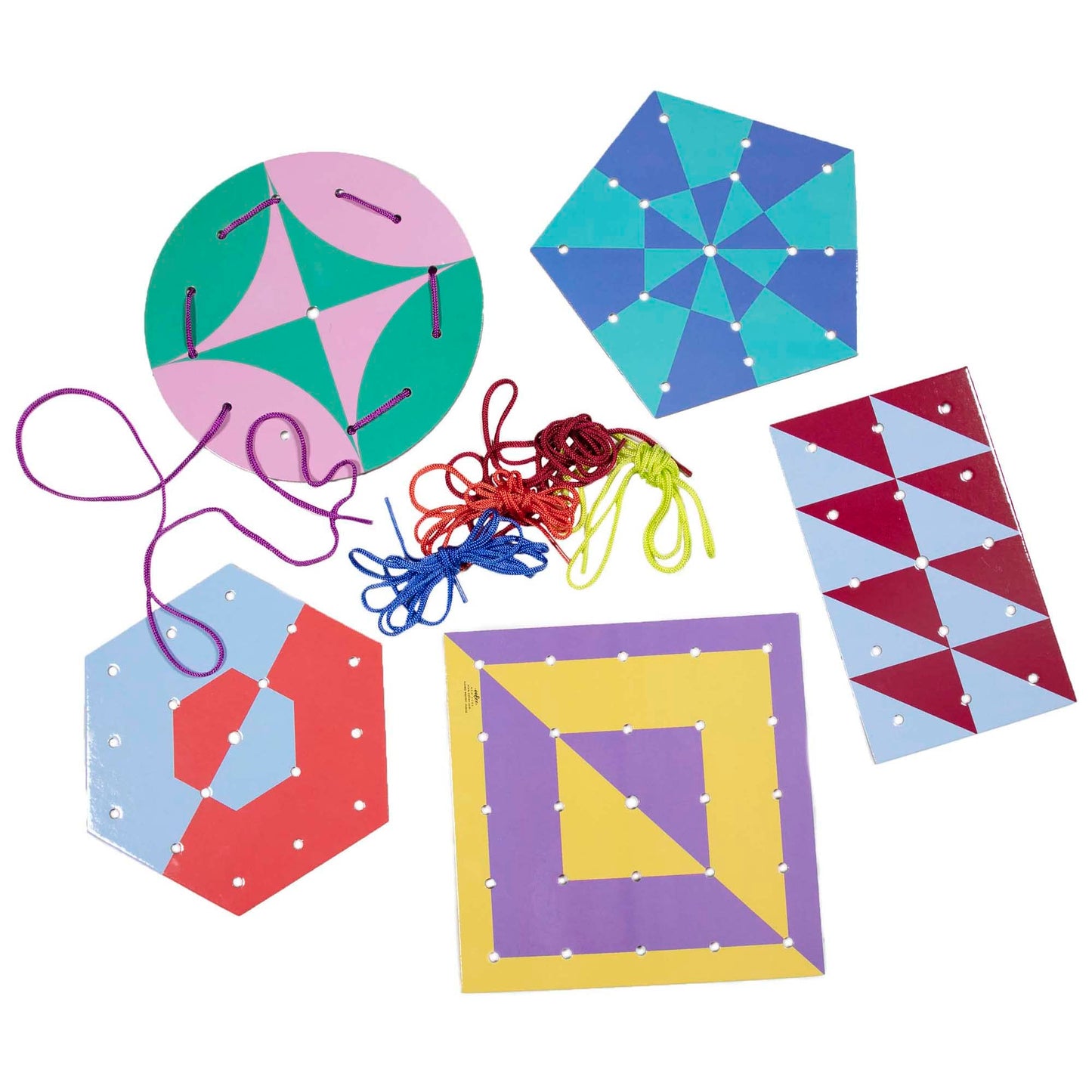 Eeboo Shapes & Patterns Lacing Cards/Set Of 5 Cards/Ages 3+ (Lcgeo)