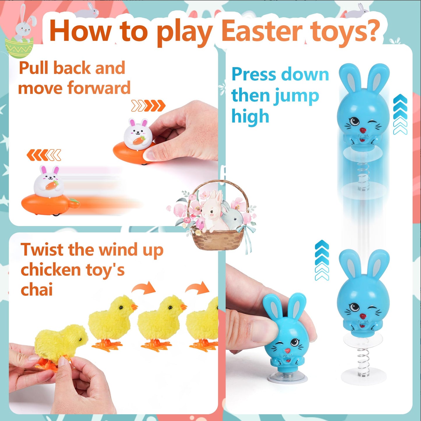Shitailu 24 Pcs Easter Jumping Popper And Wind Up Toys For Kids Gift Boys Girls Toddlers Easter Goodie Bag And Basket Stuffers E