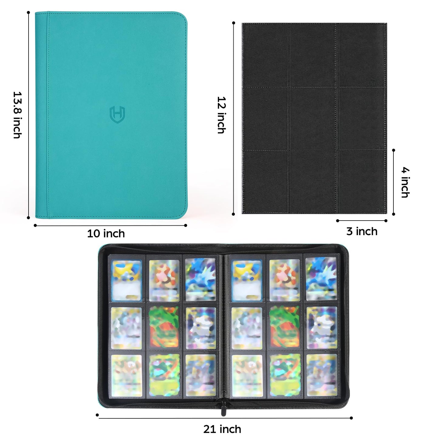Card Binder 9 Pocket with Zipper  648 Pockets Trading Card Holder Book  enhanced PU Cover Zip Folder Binder  Side Loading Carrying Case Binder Album for TCG  MTG  Sports Cards  Game Cards (Teal)