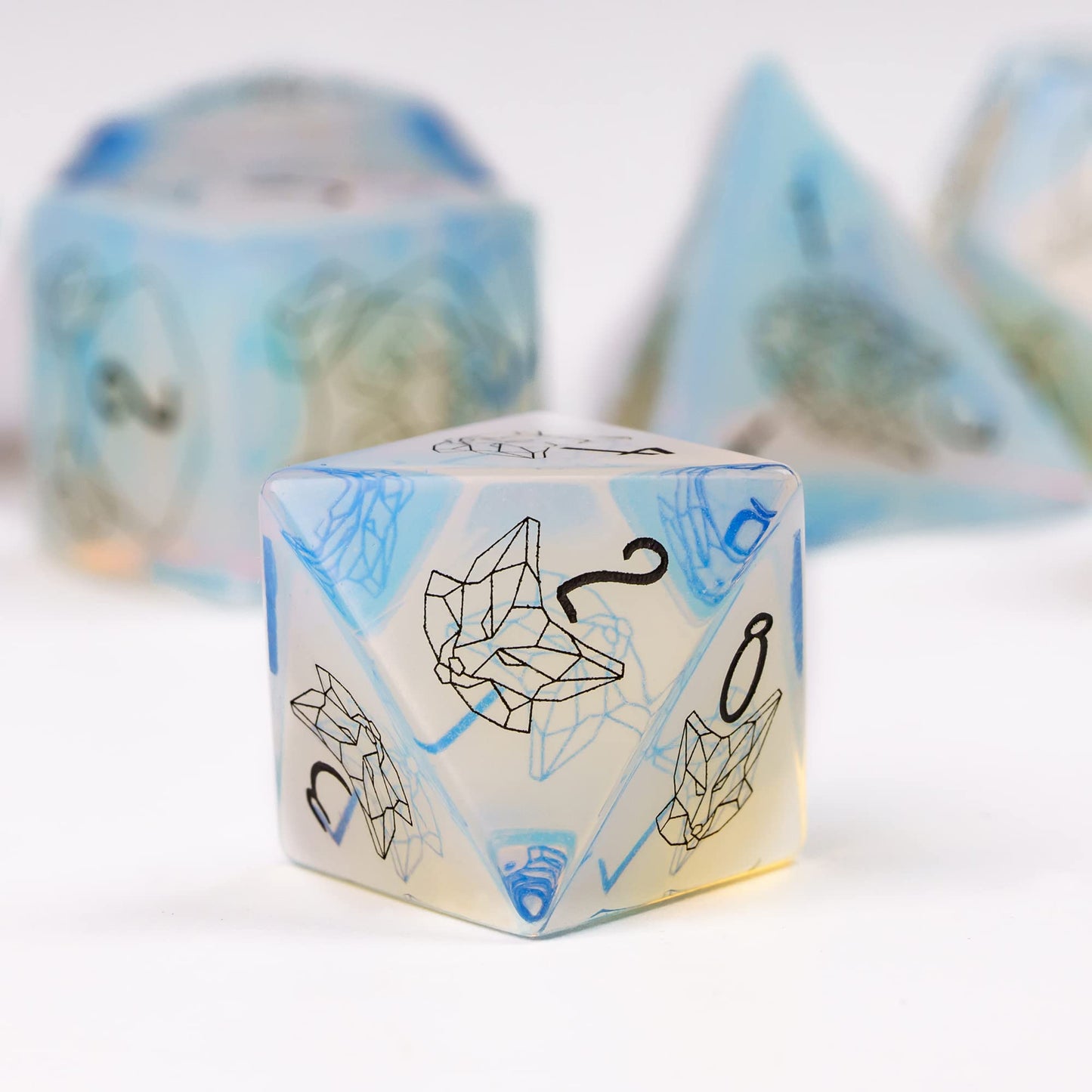 UDIXI Opal Stone DND Dice Set, 7PCS Gemstone Dice Stone Dice Set D&D with Gift Case for Dungeons and Dragons Table Games (Beast