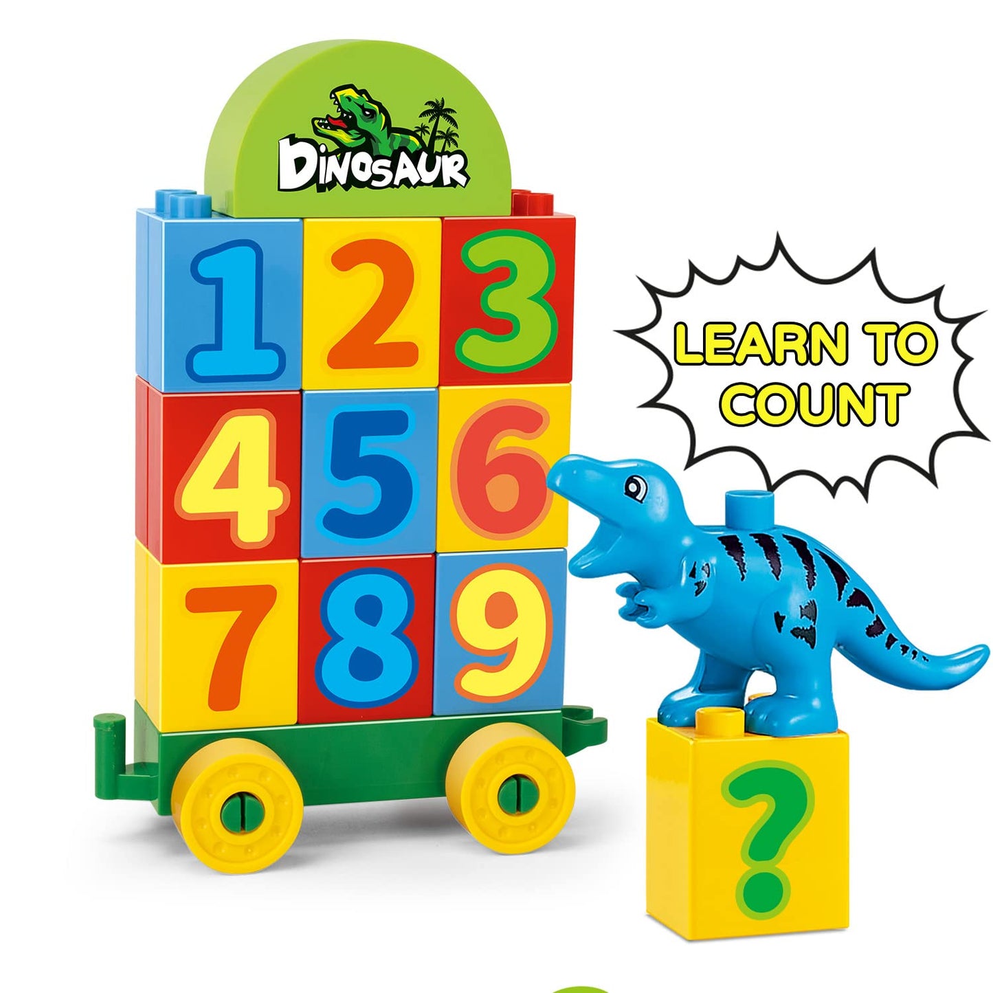 Dinosaur Building Blocks Toys,Jurassic Theme Building Blocks,With A Counting Train,A Big T-Rex,And Three Dinosaurs,Compatible Wi