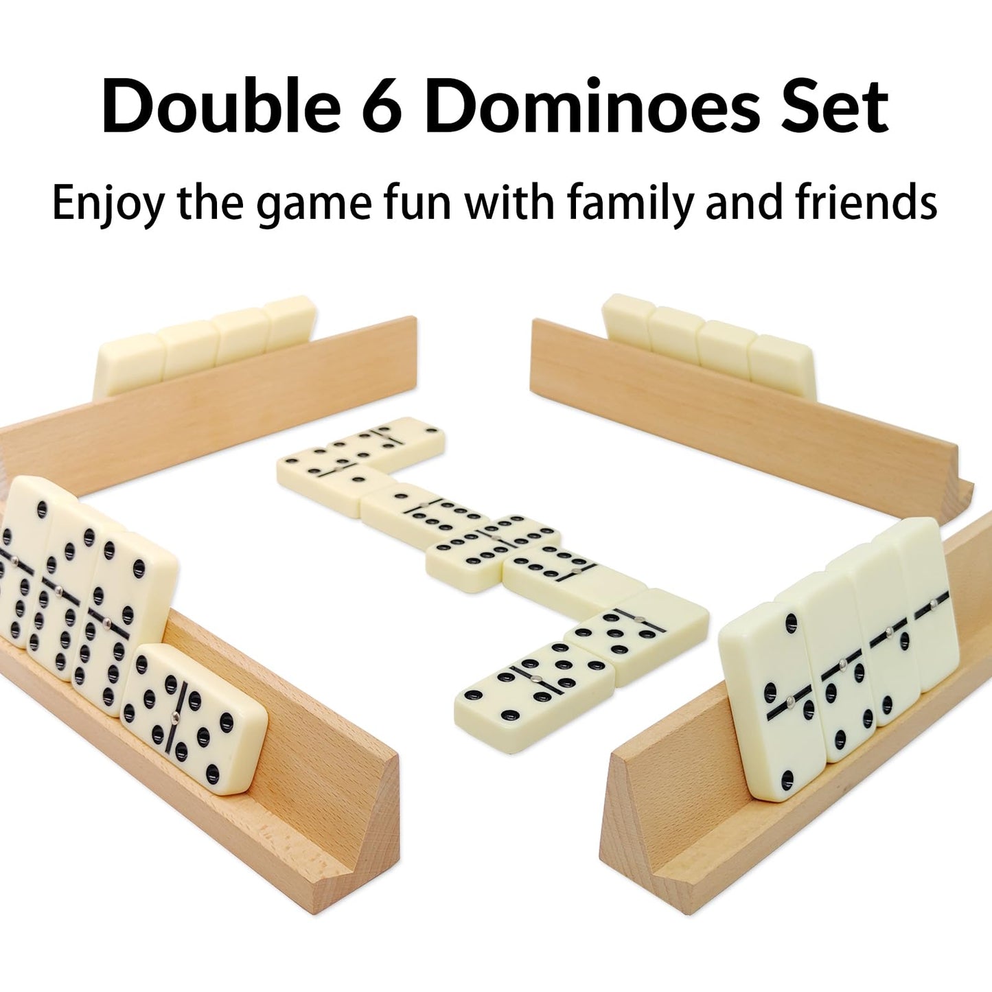 Midolite Dominos Set For Adults With 4 Wooden Racks, Double 6 Dominoes Game Set With 28 Colored Domino Tiles Double Six Dominos