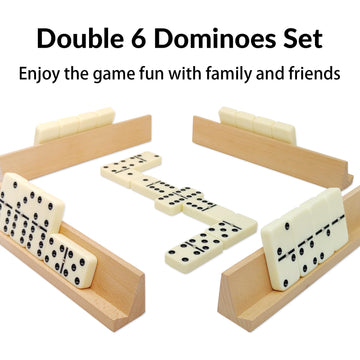Midolite Dominos Set For Adults With 4 Wooden Racks, Double 6 Dominoes Game Set With 28 Colored Domino Tiles Double Six Dominos