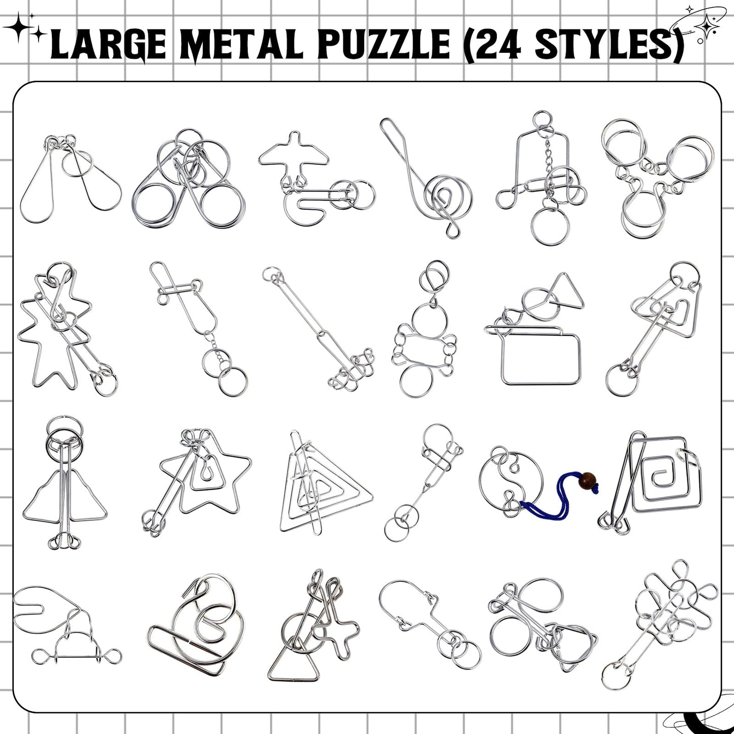 Yilloog 24 Packs Large Metal Puzzle Bulk Iq Wire Metal Puzzles With Paper Box Gift Package Educational Puzzle Toys Valentine Gif