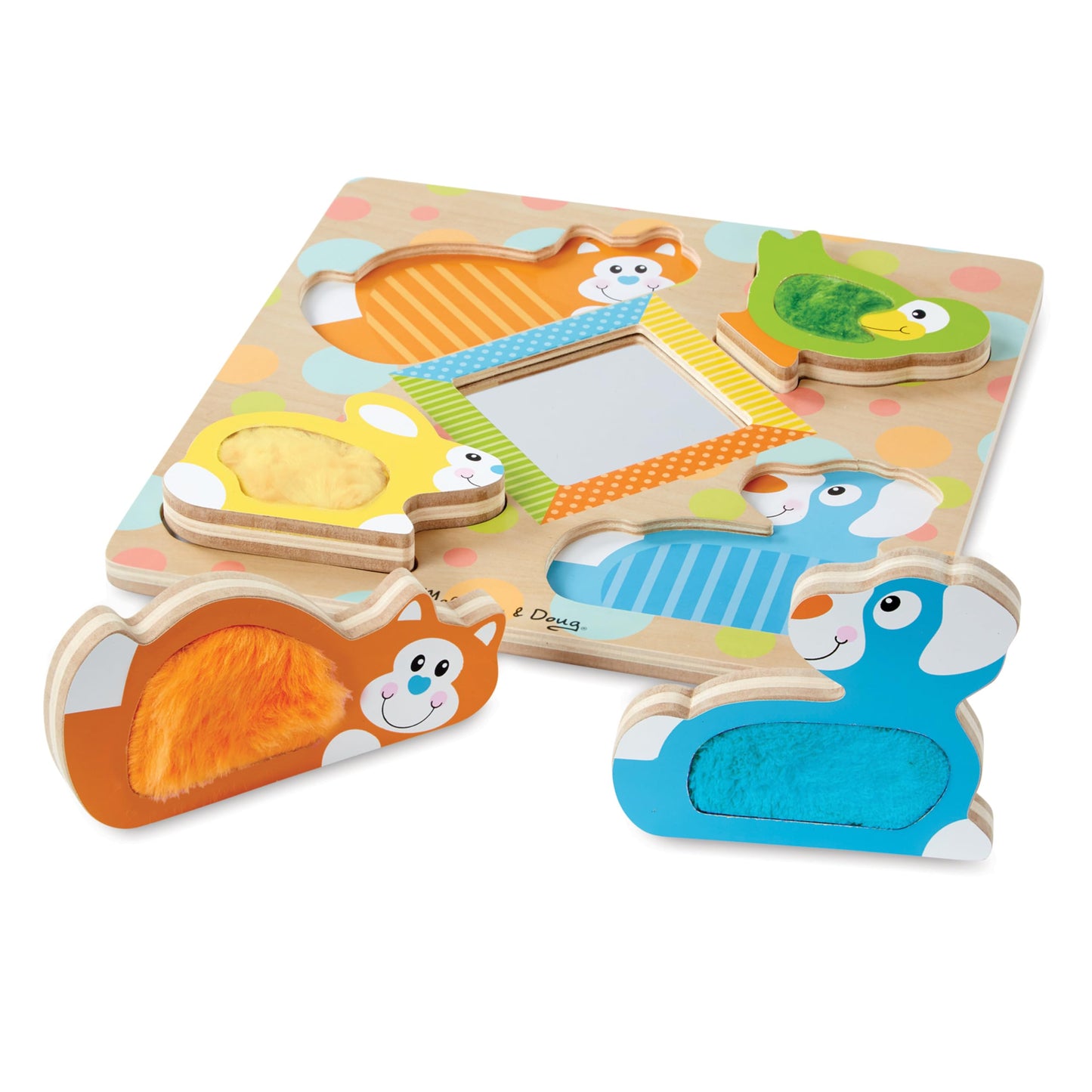 Melissa & Doug Wooden Touch and Feel Puzzle - Peek-a-Boo Pets with Mirror, Multi, Model 1898, 1 EA