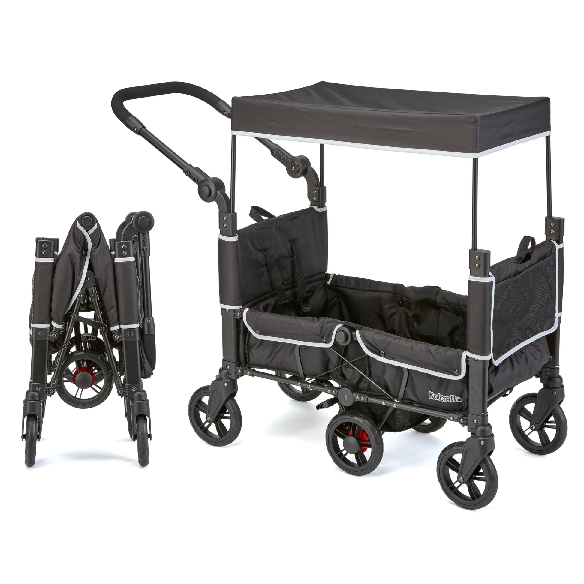 Kolcraft Cloud 360 Lightweight Double Baby Stroller Wagon For Two Kids Toddlers, Ultra Maneuverable Collapsible Cart With Deep F