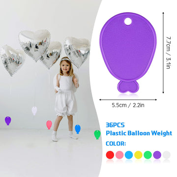 Aoriher Balloon Weights Colorful Plastic Balloon Weights Balloon Shaped Balloon Weights For Party Celebration Decoration Supplies, White Purple Red Green Yellow Blue Pink (36 Pcs)