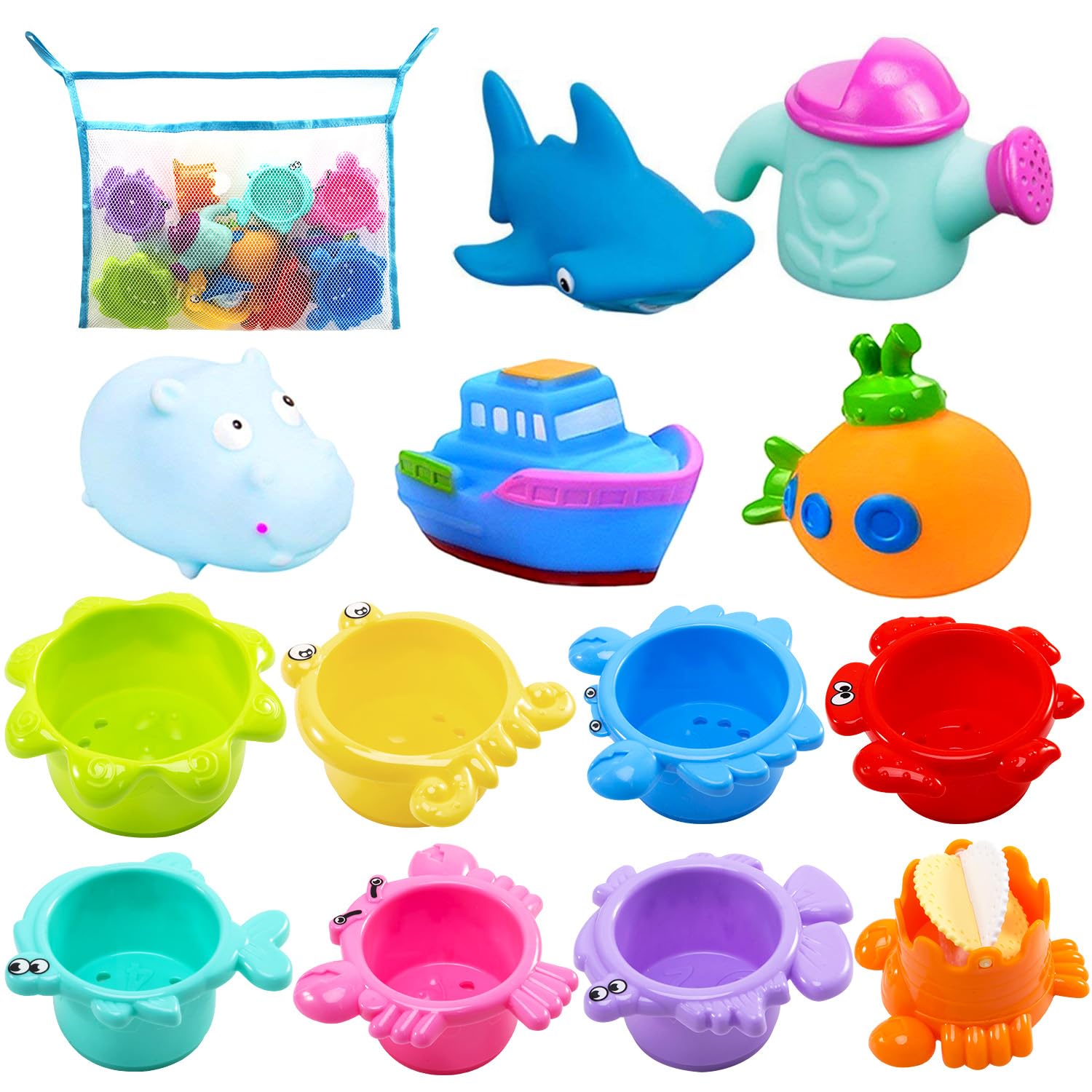Innocheer Baby Bath Toys For Water Table, Toddler Water Toys With Mold Free Bath Toys Stacking Cups, Quick Dry Organizer Net, 13 Pcs Water Table Toys For Toddlers Bathtub Game, Beach And Pool Party