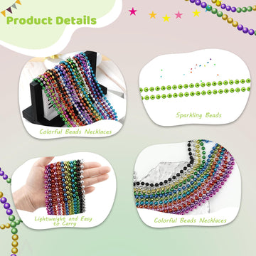 SHAOQINLIN 24 Pcs 33 Inch 7 mm Metallic Light Green Bead Necklaces, Mardi Gras Party Beads Necklace Bulk Round Beaded Necklaces