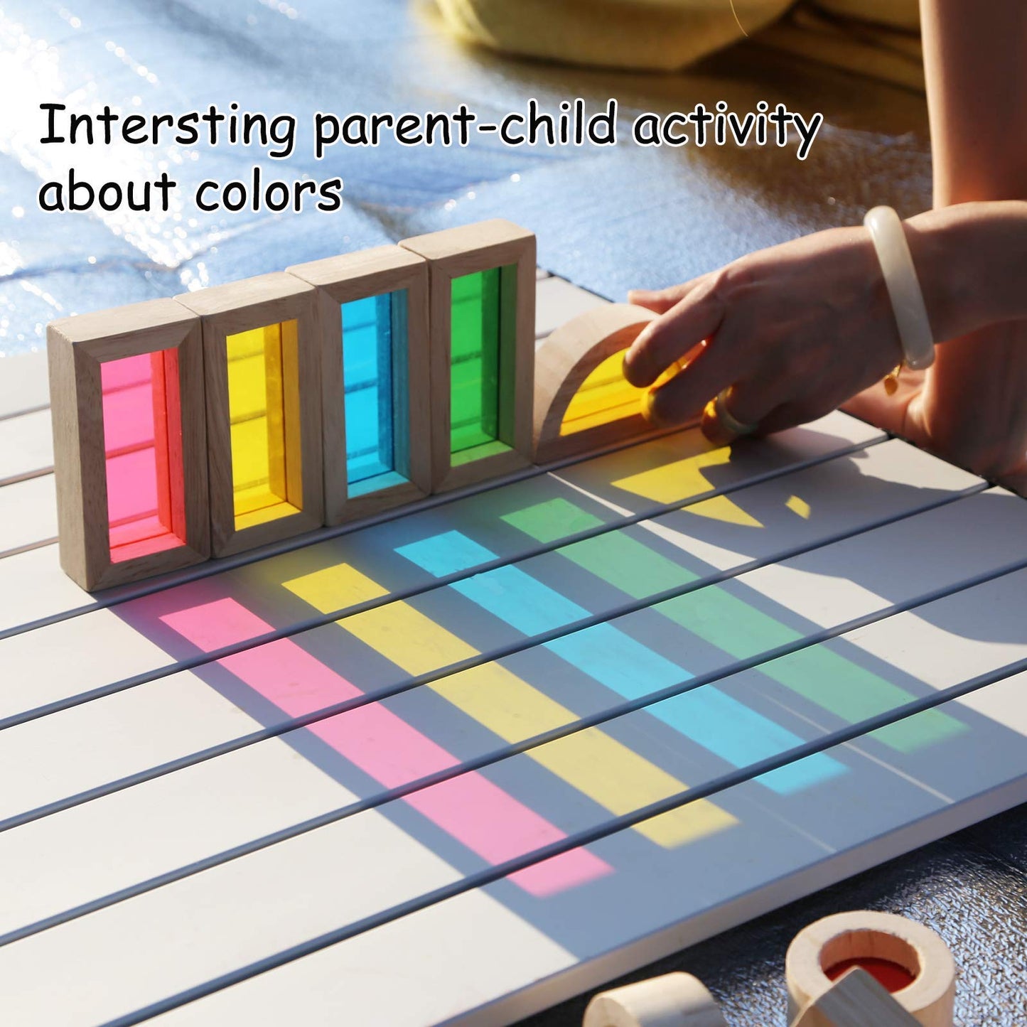 Gray Orange Wooden Building Blocks Set 24Pcs, Rainbow Sensory Toys, Preschool Stacking Toy For Kids