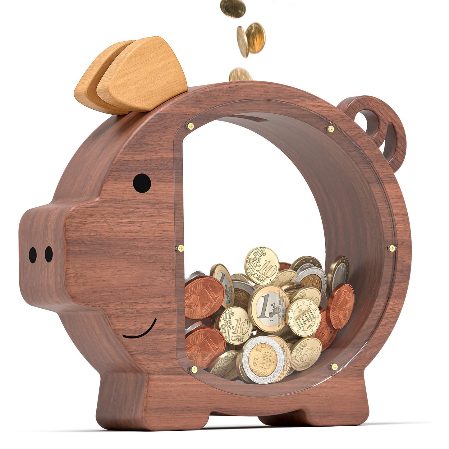 Summidate Wooden Piggy Bank For Boys, Large Unbreakable Money Bank For Kids Adults, Bills Coin Change Money Saving Money Jar Personalized Present For Birthday Christmas& Decor