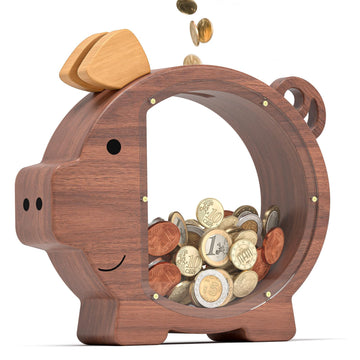 Summidate Wooden Piggy Bank For Boys, Large Unbreakable Money Bank For Kids Adults, Bills Coin Change Money Saving Money Jar Personalized Present For Birthday Christmas& Decor