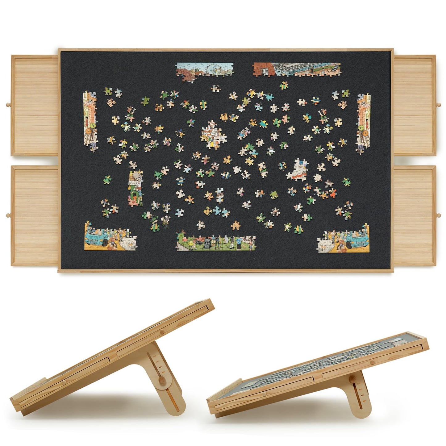 Ykhallybee 2000 Pieces Felt Puzzle Board With 4 Drawers, Cover, 2 In 1 Puzzle Board With Adjustable Tilting Stand, Portable Jigs