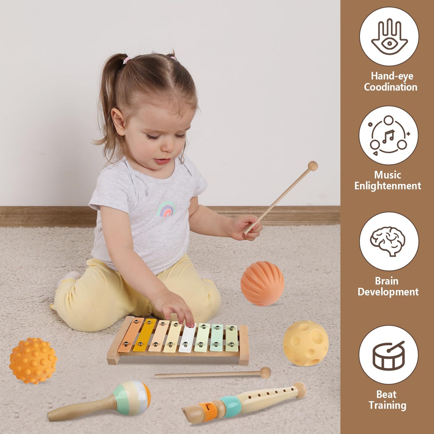 Baby Toys 6-12 Months Montessori Toys for Babies 6-12-18 Months,Wooden Stacking Building Blocks,Infant Teething Toys Sensory Bal