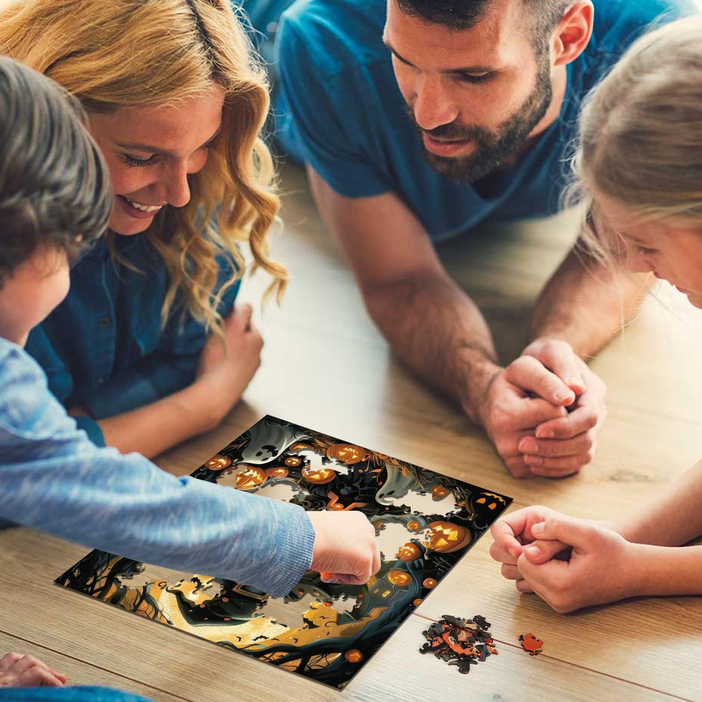 Halloween Wooden Puzzle for mature-themeds 500pcs  Pumpkin Wooden Jigsaw Puzzles(15.9 * 15.9in)  Beautiful Wooden Puzzle with Box Birthday Gifts for mature-themeds and Kids Family Game