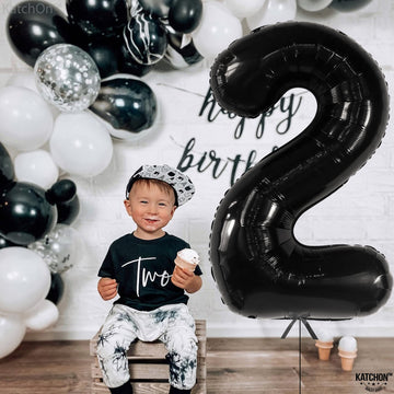 Katchon, Giant Black Number 2 Balloon - 40 Inch | Black 2 Balloon Number, Two Cool Birthday Party Decorations Boy | Black Two Balloon, 2Nd Birthday Balloon Black For 2Nd Birthday Decorations For Boys