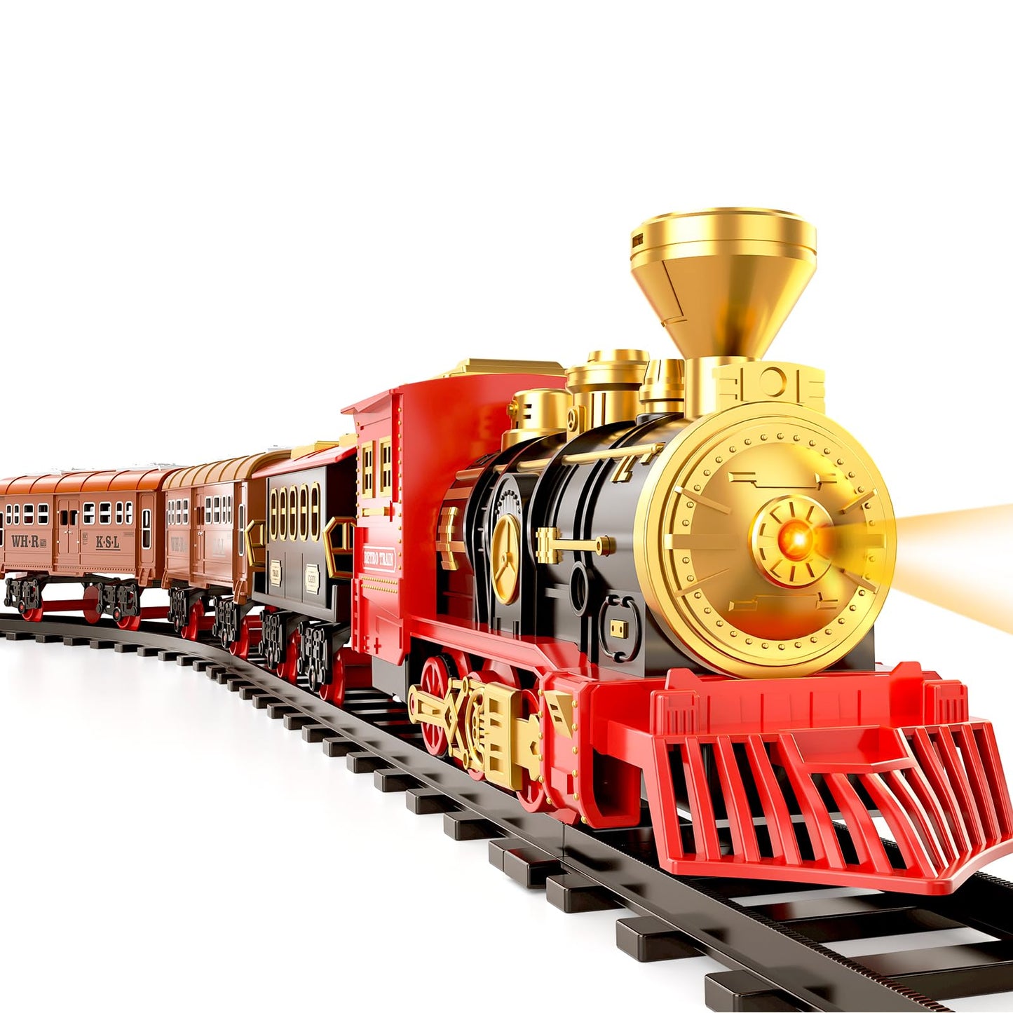 TEMI Train Set for Kids - Rechargeable Red Steam Engine with Cargo Car, Light & Sounds, Medium Size, Gift for Ages 4-7
