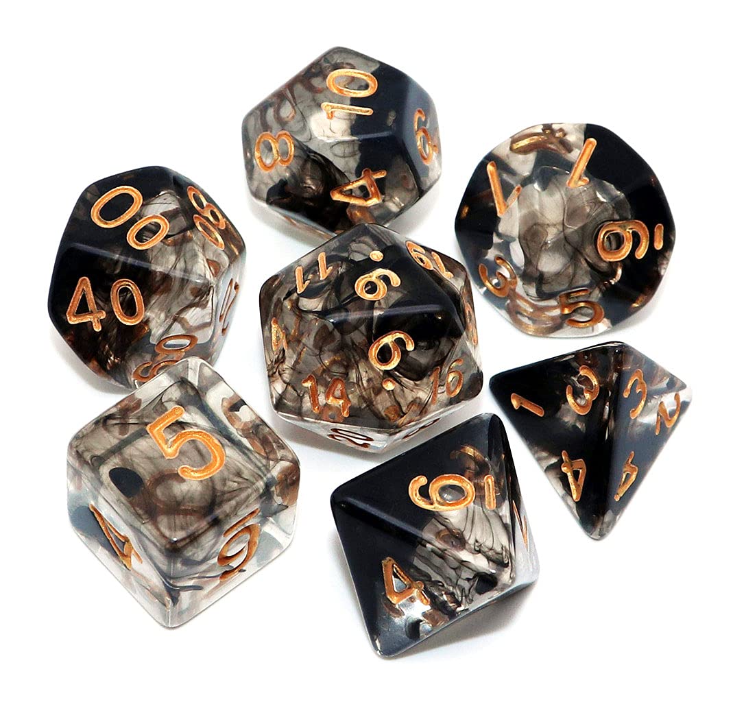 Creebuy 7Pcs Dnd Game Dice Set For Dungeon And Dragons D&D Rpg Pathfinder Table Games Transparent Mix Black Cloud Polyhedral Dic