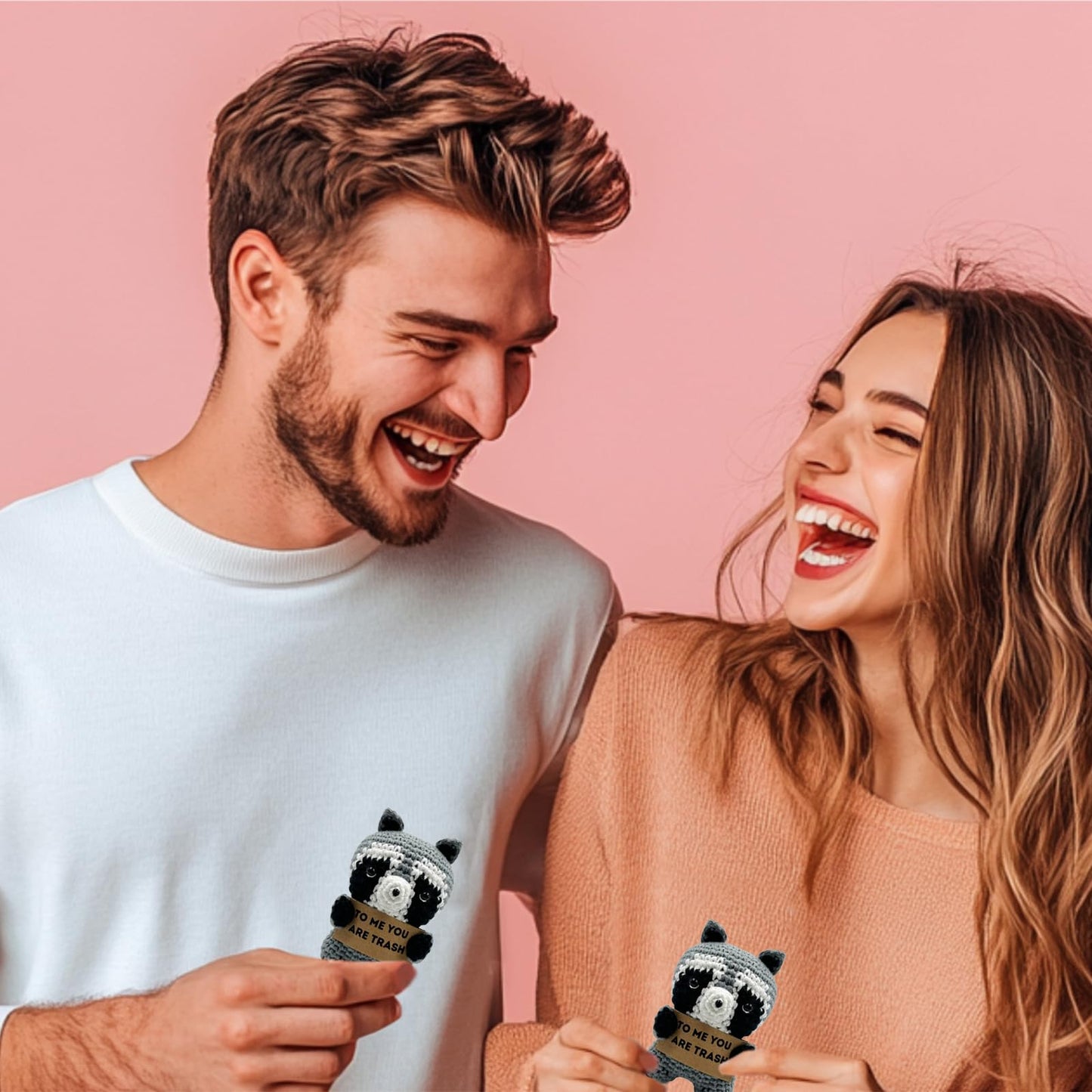 Valentines Day Gifts For Girlfriend, Handmade Cute Crocheted Finished Raccoon Plush Doll, Pocket Hug Token, Stress Balls, Squeez