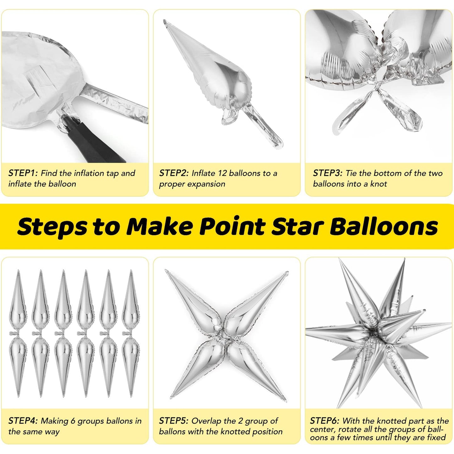72 Pcs Star Balloons, Big 26 Inch Star Cone Balloons Metallic, Colorful Starburst Balloons Foil, Spike Balloons For Birthday, We