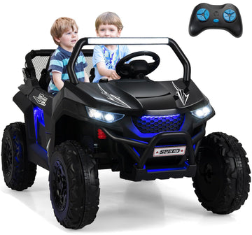 Olakids 2 Seater Ride On Car For Kids, 12V Utv Kids' Electric Vehicles With Remote Control, Spring Suspension, Soft Start, Music Bluetooth Fm, Battery Powered For Ages 3-8 (Jet Black)