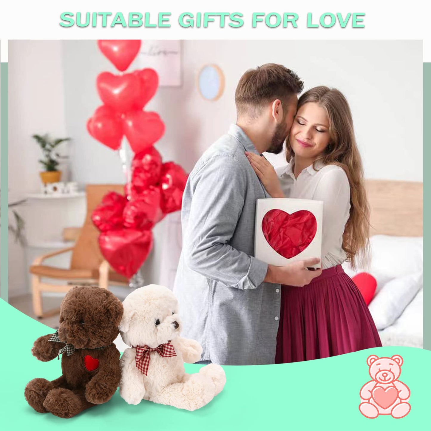 Riuhot Small Teddy Bear With Heart Cute Brown Teddy Bear Stuffed Animal Soft Stuffed Bear Plush Bear Plushie Toys Gifts For Girl