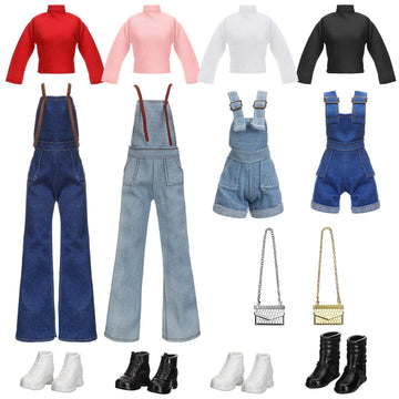 Geyoga 14 Pcs Doll Clothes And Accessories For 11.5 Inch Doll Accessories Doll Denim Cotton Doll Cloth Doll Pants Shoes Casual Wear Clothes Outfits(Stylish Style)