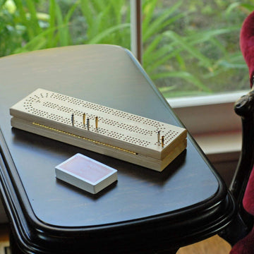 We Games Cribbage Board With Pegs - Cribbage Set Of Playing Cards & 9 Metal Pegs - Fun Family Game Night - Travel Cribbage Board, Walnut Stained
