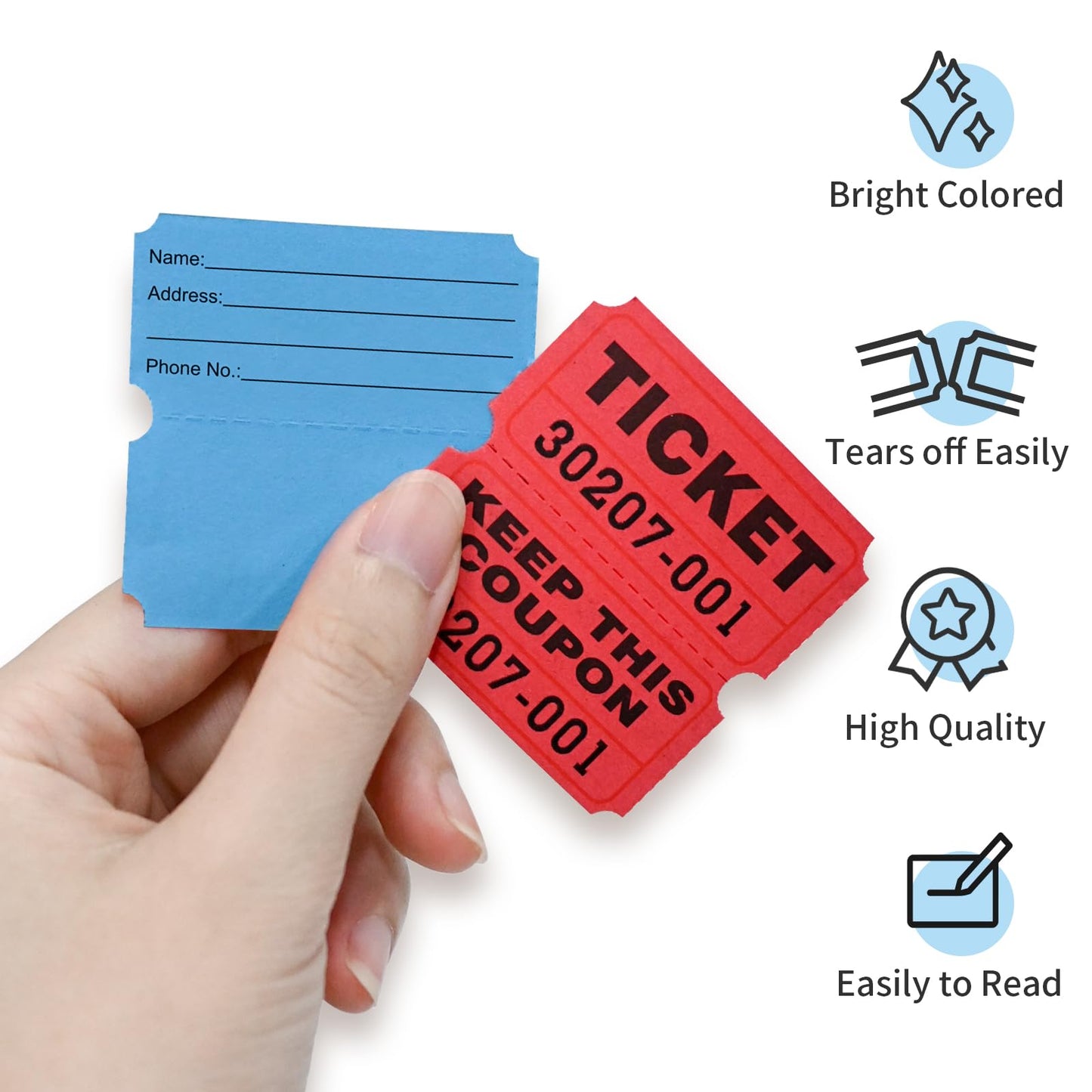 L LIKED 2000 Raffle Tickets - Double Rolls 50/50, 1000 Pairs, 4.8x4.6x4.0 inches, Assorted Colors