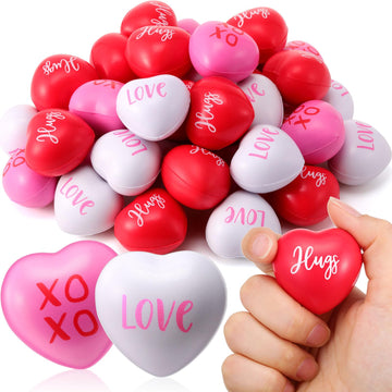 Zubebe Red Pink White Valentine'S Day Heart Stress Balls Heart Shaped Foam Balls 1.57 Inch Heart Stress Relief Toys Bulk For Kid
