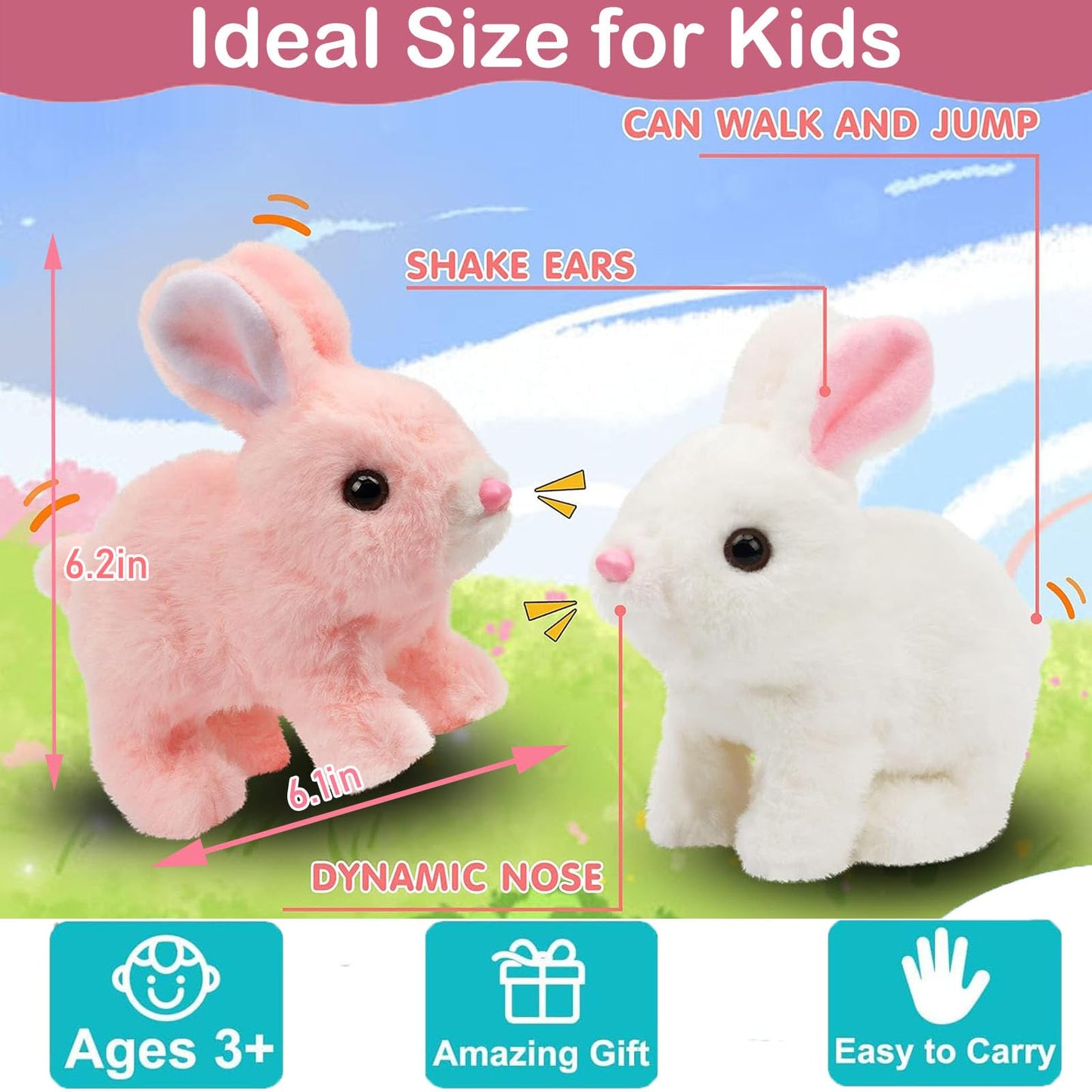 Teotopoa My Realistic Bunny Toy,Vitality Bliss Bunny,Hopping Bunny Toy,Rabbit Plush Interactive Toys,Wiggle Ears Twitch Nose,Ele