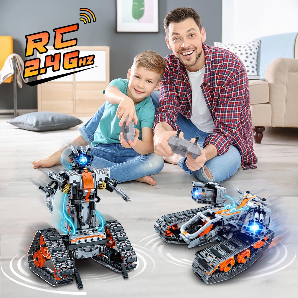 Hogokids 5 In 1 Stem Building Set With Led Light - App & Remote Controlled Cars Building Toys Kit, Rc Robot Tank Sleigh Tracked Racer 604 Pcs, Toy Gifts For Kids Boys Girls Ages 6 7 8 9 10 11 12+ Year