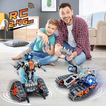 Hogokids 5 In 1 Stem Building Set With Led Light - App & Remote Controlled Cars Building Toys Kit, Rc Robot Tank Sleigh Tracked Racer 604 Pcs, Toy Gifts For Kids Boys Girls Ages 6 7 8 9 10 11 12+ Year
