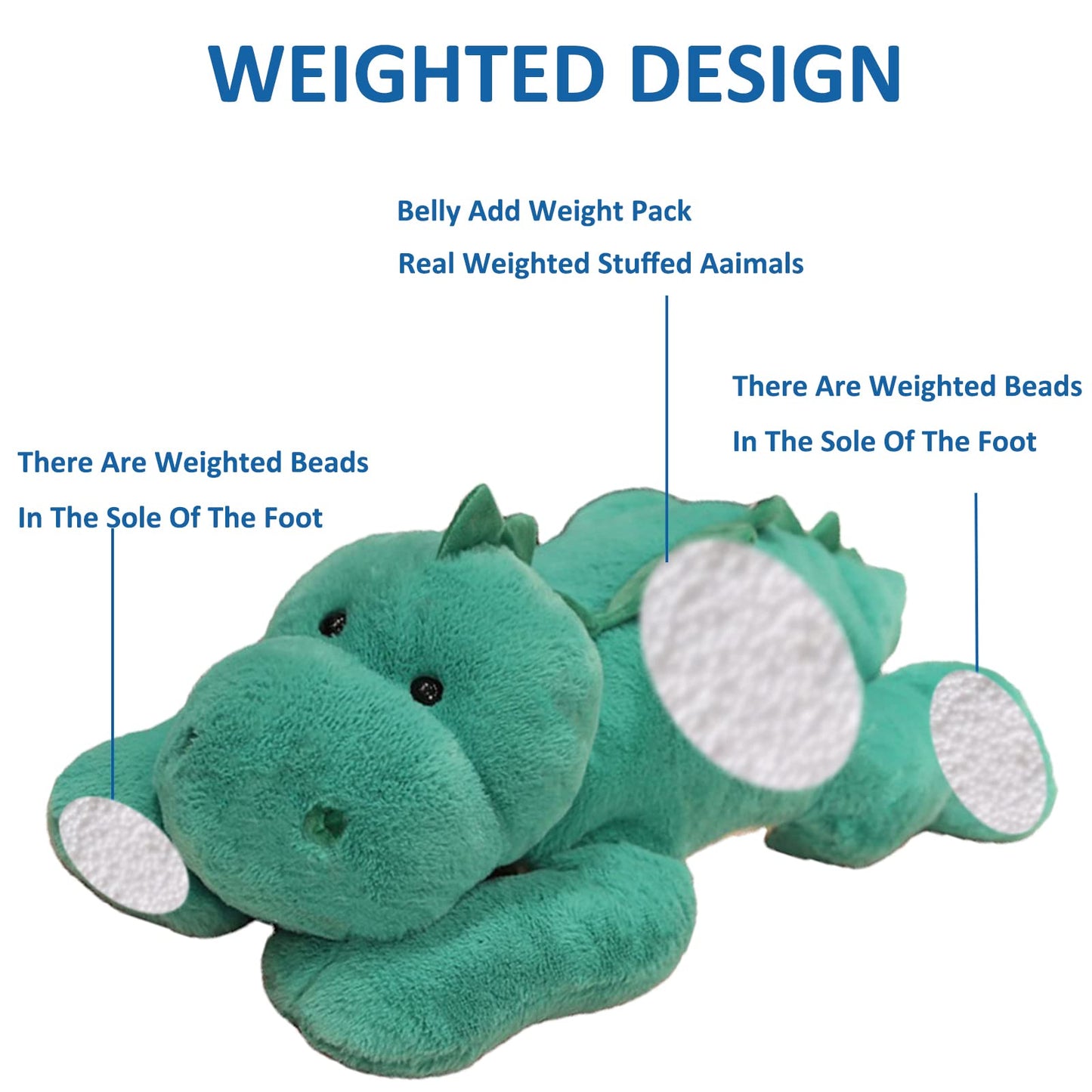 Hronsa Weighted Dinosaur Plush Toy, 19.7in, 3.3lbs, Green Stuffed Animal, Soft Plush Pillow for Adults and Kids