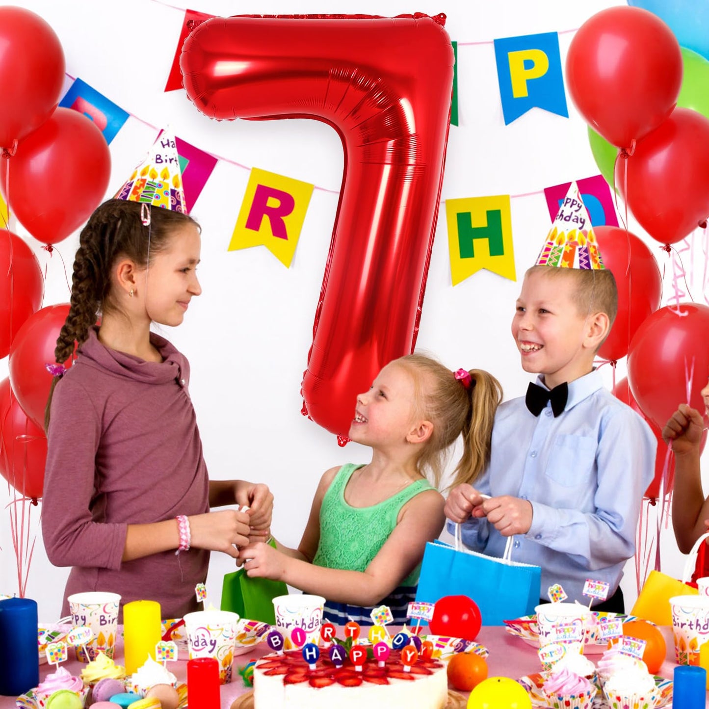 Red Number 7 Balloon 40 Inch, Big Large Foil Helium Number Balloons, Jumbo Giant Mylar Number 7 Balloons For 7 Year Old Birthday