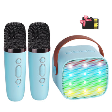 Yll Mini Karaoke Machine For Kids, Portable Bluetooth Speaker With 2 Wireless Microphones,18 Pre-Loaded Songs, Birthday For 3 4 5 6 7 8 + Year Old Boys Toys (Blue)