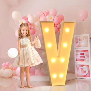 Imprsv 3Ft Marquee Light Up Letters V, Large Light Up Letters, Big Marquee Letters For Party Decorations Baby Shower Anniversary