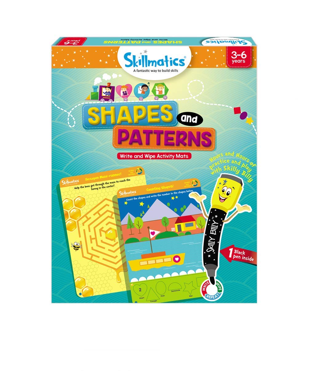 Skillmatics Educational Game - Shapes And Patterns, Reusable Activity Mats With Dry Erase Marker, Gifts, Travel Toy, Ages 3 To 6